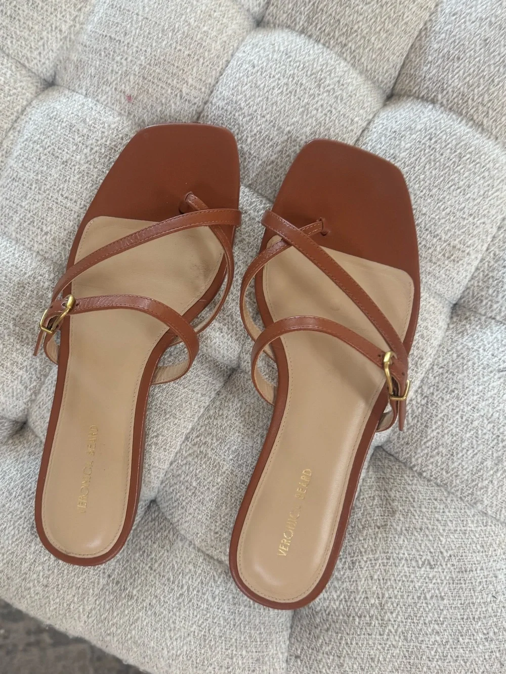 Veronica Beard Brown Leather Strappy Flat Sandals